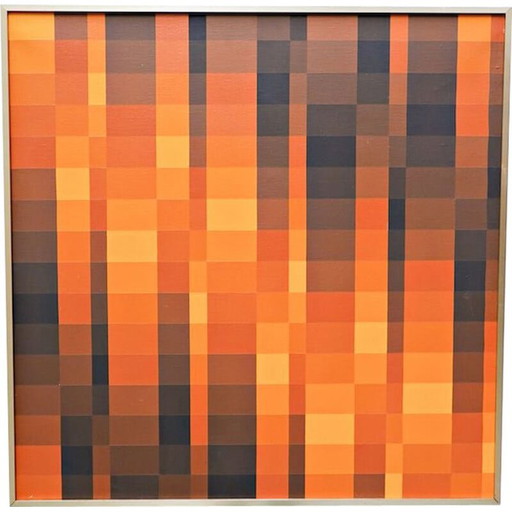 Öl auf Leinwand vintage "Geometrische Komposition mit Brauntönen" von Georges Vaxelaire, 1975