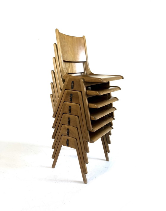 Image 1 of 12x chaise empilable vintage en contreplaqué