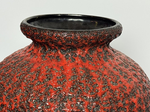 Extra Large Mid-Century Design Ceramic Black Fat Lava Vase with Red High Gloss Enamel by ES Keramik, West Germany 1960s.