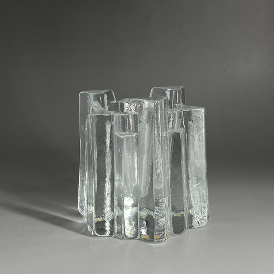Image 1 of Vintage Lars-Gunnar Johansson ice glass candle holder, Lindshammar, Sweden