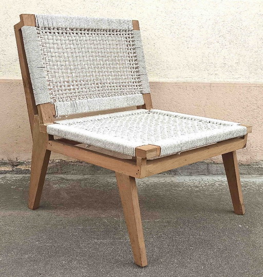 Sessel aus massivem Teakholz und Baumwollseil aus den 1950er Jahren