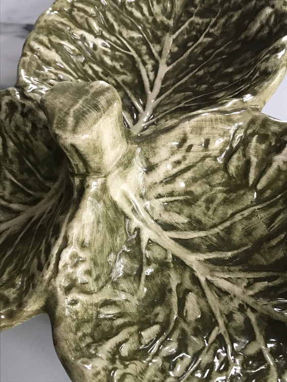 Image 1 of Barbotine dish, Cabbage, Portugal vintage
