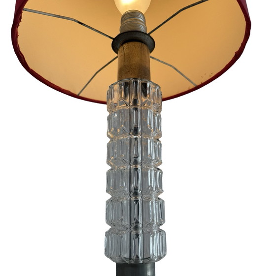 Image 1 of Richard Essig - Floor lamp - Space age design - Crystal glass, chrome and fabric covered shade