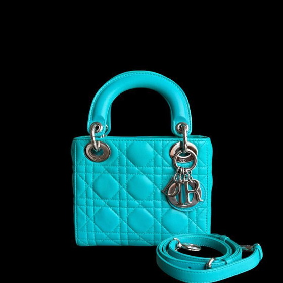 Image 1 of DIOR LADY MINI - CANNAGE LAMMLEDER CYANBLAU SILBERNE BESCHLÄGE VERSTELLBARER RIEMEN