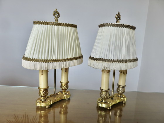 Image 1 of Pair De Lampes Bouillotte En Bronze Doré Style Empire