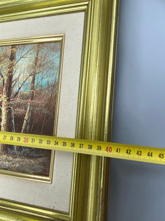 Oil on canvas signed Robert Miller, woodland river landscape, 20th century – Decorative Objects, Textile (photo 9 of 9)