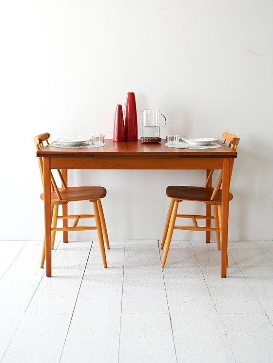 Image 1 of 1950s Scandinavian Table with Teak Top and Extensions