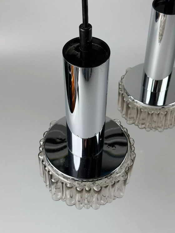 Image 1 of Lampada a cascata a 3 fiamme anni '60-'70 di Staff Leuchten Germania in vetro cromato