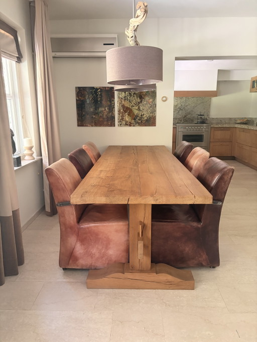 Super cool (like new) oak dining table with 8 chairs!! – eettafels, Wood (photo 2 of 15)