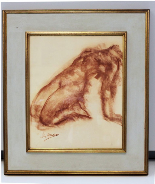 Sanguine auf Papier, "À genou nue", von Mania Mavro.