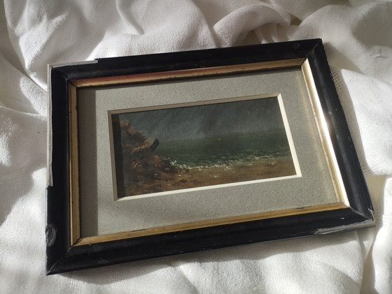 Image 1 of Voilier sous la pluie - Petite marine encadrée.