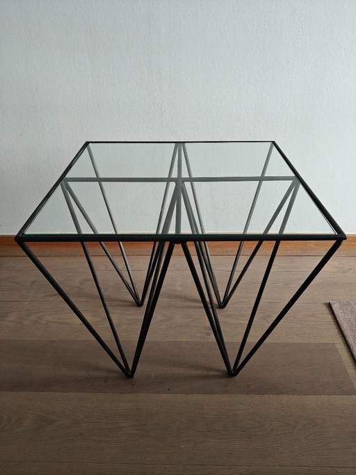 Vintage coffee table / side table in Paolo Piva style – glass & black steel