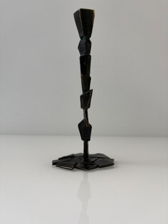 Vintage Brutalist Candle Holder with Patina, Metal, Brown, Abstract (photo 4 of 14)
