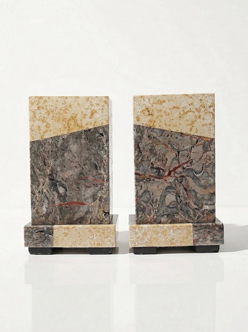 Pair of antique Art Deco marble bookends, fireplace decoration, 1920-1930