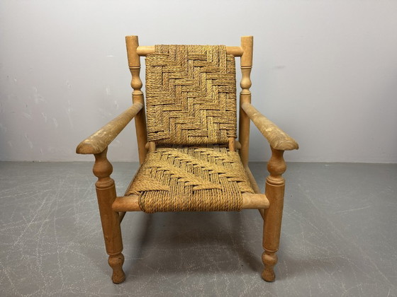 Image 1 of Poltrona in legno di faggio con intreccio in corda di sisal in stile Charlotte Perriand, anni '60.