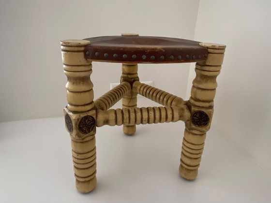 Image 1 of Vintage Brutalist style, handmade low stool in knight style, 1960s