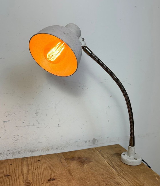 Image 1 of Grey Industrial Workshop Gooseneck Table Lamp, 1960s
