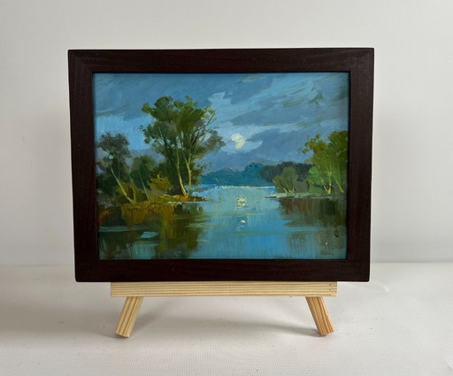 Original Oil Painting Summer River Landscape Peace and quiet in nature
