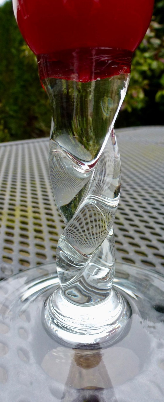 Image 1 of Prachtige Empoli Vintage Roodglazen Opaline Vaas, Hoog 40cm.