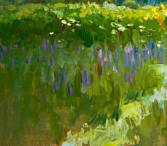 Image 1 of Original Oil Painting Flowers Field Landscape Sunflower fields