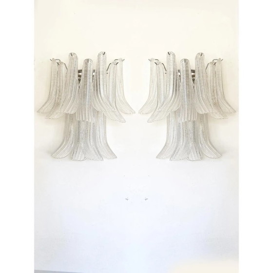 Image 1 of Moderne wandlampen "Selle" van Murano-glas in Mazzega-stijl met diamantgeslepen transparantie — Set van twee