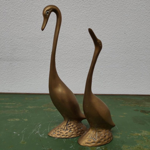 Vintage brass statue of Swans or Geese set by Rosenthal Netter