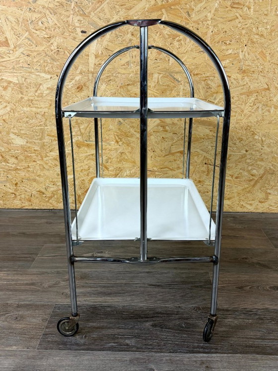 Image 1 of 1960s/70s Serving Trolley/Dinette Side Table, Space Age Design, Chrome/White
