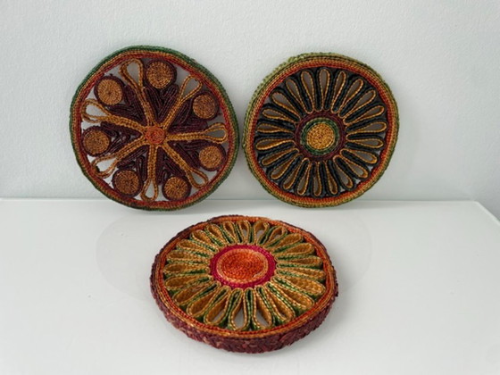 Image 1 of Set of 3 retro wicker coasters