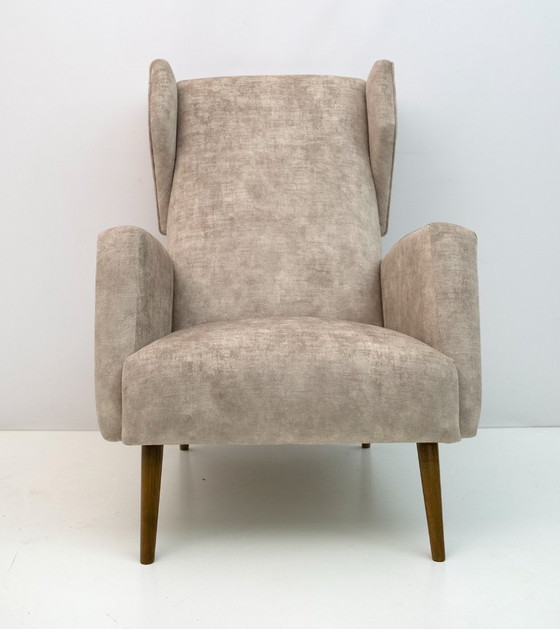 Image 1 of Paar Gio Ponti Mid Century Moderne Italiaanse fluwelen "Alata" Lounge Stoelen, 1950