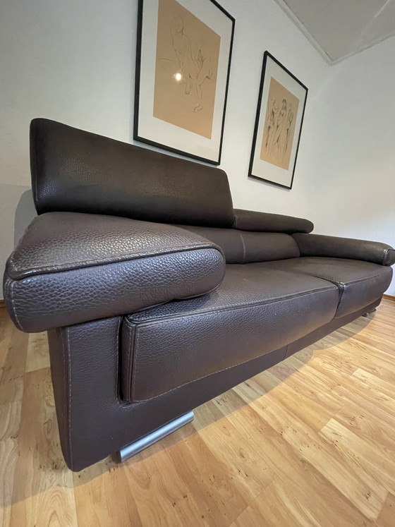Roche Bobois | Designer leather sofa | Dark brown genuine leather | 220 cm – 3-5 seaters (photo 3 of 5)
