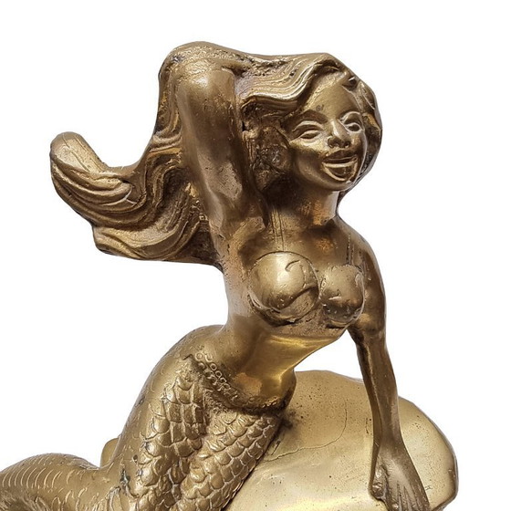 Image 1 of Statue de sirène vintage unique en laiton massif