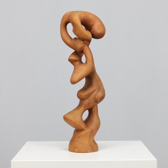 Image 1 of Hand-Carved Organic Sculpture in Solid Pinewood, 1977