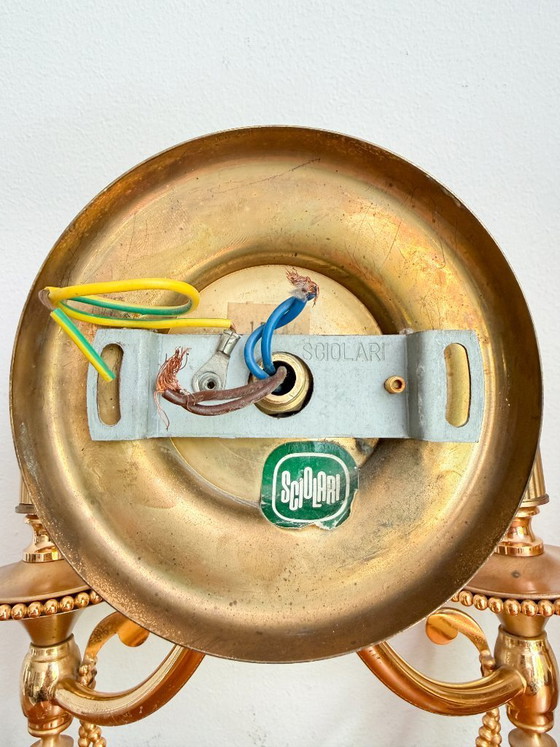 Image 1 of Paire d'appliques murales doubles vintage Gaetano Sciolari en laiton doré | Style Hollywood Regency, années 1960/70