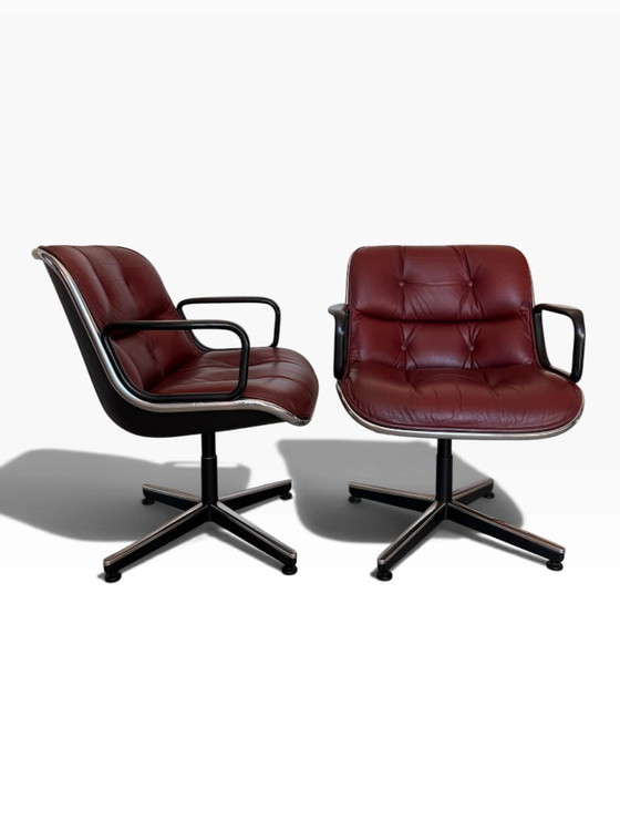 Paire de Fauteuils Executive Charles Pollock Knoll Cuir Bordeaux – Leather (photo 6 of 11)