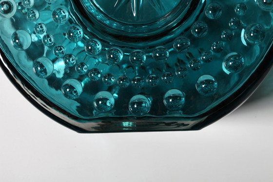 Image 1 of Large Vintage Teal Sunburst Blue Bubble Glass Vase / Erich Jachmann for WMF / 1960s