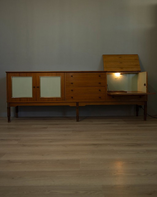 VINTAGE 1960S WOODEN SIDEBOARD WITH BAR COMPARTMENT, ITALIAN DESIGN