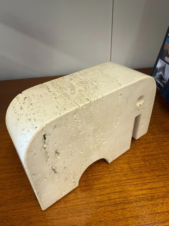 Image 1 of 2x Elefantenskulptur-Buchstützen aus Travertin von Enzo Mari, Italien, 1970er Jahre