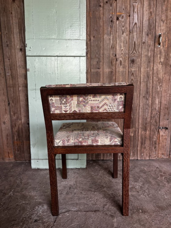 4 chaises vintage en bois avec revêtement graphique – Chaises de salle à manger, Textile, Wood (photo 3 of 9)