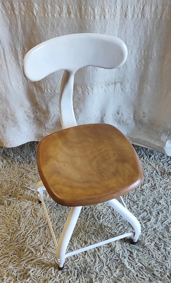 Image 1 of Sedia da officina di Nicolle in metallo e legno - anni '60