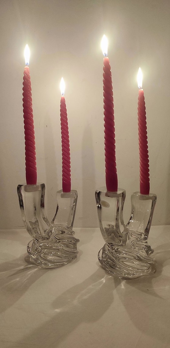 Image 1 of Pair of crystal candlesticks. Spain, 1970s.