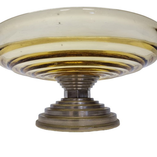 Gele Art Deco schaal op chrome voet