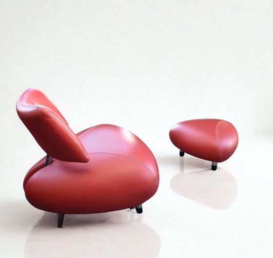 Image 1 of Wunderschöner Leolux Pallone Design-Sessel in neuwertigem Zustand, inklusive Fußhocker.