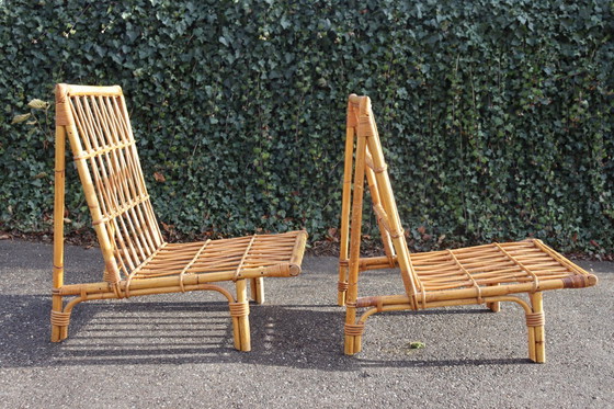 Image 1 of Pair of vintage rattan armchairs in the Audoux Minet style