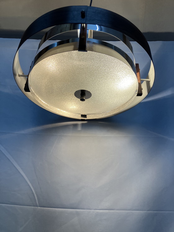 Image 1 of Vintage teak look Scandinavisch space age design hanglamp