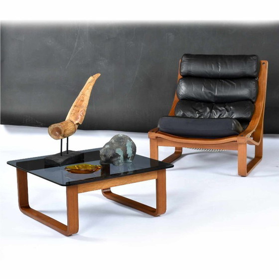 Image 1 of Vintage 1970s Minimalist Modern Frank Lowen for Tessa T4 Teak and Glass Square Side Table or Coffee Table