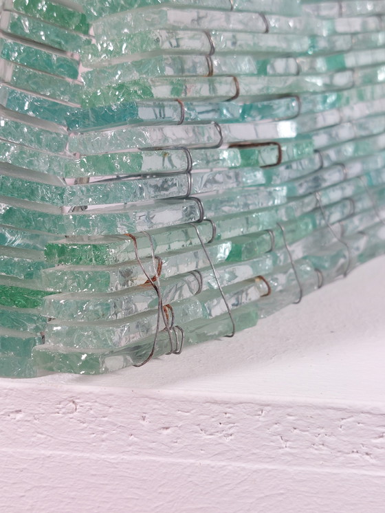 Image 1 of Pair of handmade French glass and metal wire wall lamps, shard decor