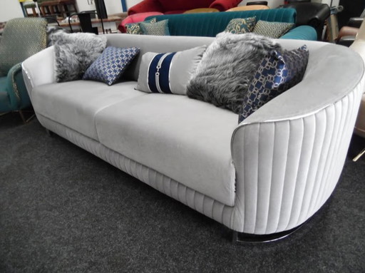 Chesterfield 3+2 Zits Grijs Velvet Stof Lounge Bankstel