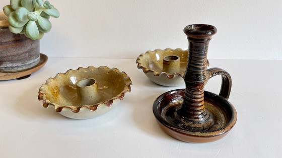 Image 1 of 3 Vintage handgemaakte keramische kandelaars