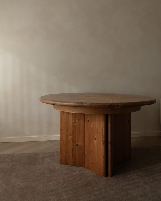 Image 1 of Vintage Danish Pine Round Extendable Dining Table Modul Møbler, Vinderup A/S 1980s