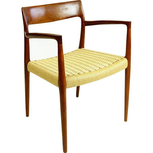 Fauteuil Vintage Mod. 57 fauteuil en teck et corde de papier par Niels Otto Moller pour J.L. Moller Mobelfabrik, Danemark 1960